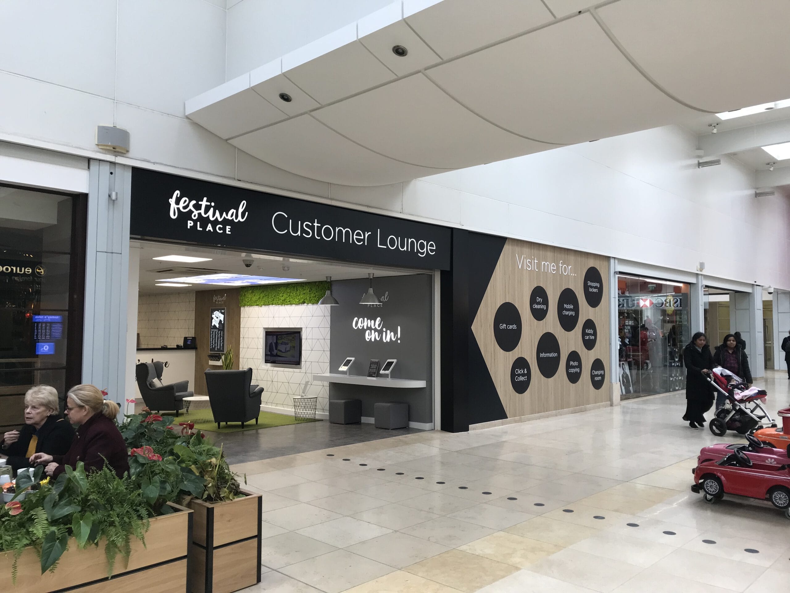 Wayfinding signage customer lounge &mdash; Festival Place Basingstoke retail destination, Air Design